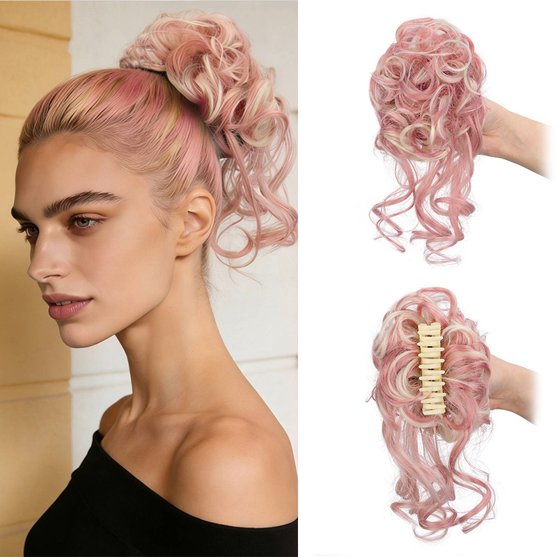 Claw Clip Messy Bun Hair Piece - おしゃれなヘアクリップで簡単にまとめられる、カールしたシニヨン風の人工毛髪ヘアエクステンション。柔らかい素材で、普段使いに最適な女性用ヘアスタイル。