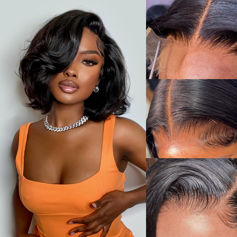 250%密度人毛ボディウェーブショートボブグルーレスウィッグ - Glueless Wear And Go Human Hair Wig のレビューと価格