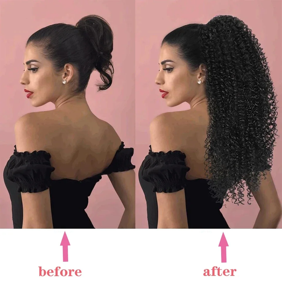 アフロパフ、カールしたポニーテール風のつけ毛、人工毛を使用し - Drawstring Afro Curly Puff Ponytail のレビューと価格