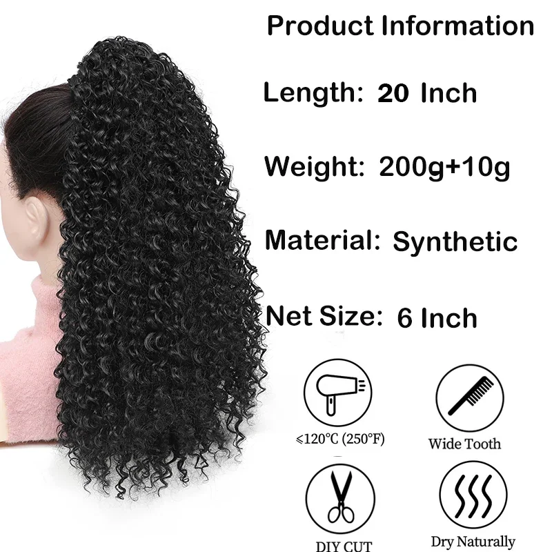 アフロパフ、カールしたポニーテール風のつけ毛、人工毛を使用し - Drawstring Afro Curly Puff Ponytail のレビューと価格