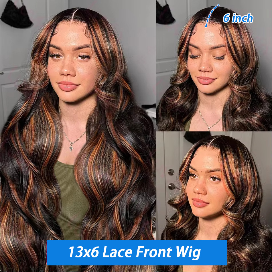 ハイライトオンブレ13x4レースフロントウィッグ人毛ボディウ - Human Hair Wigs のレビューと価格