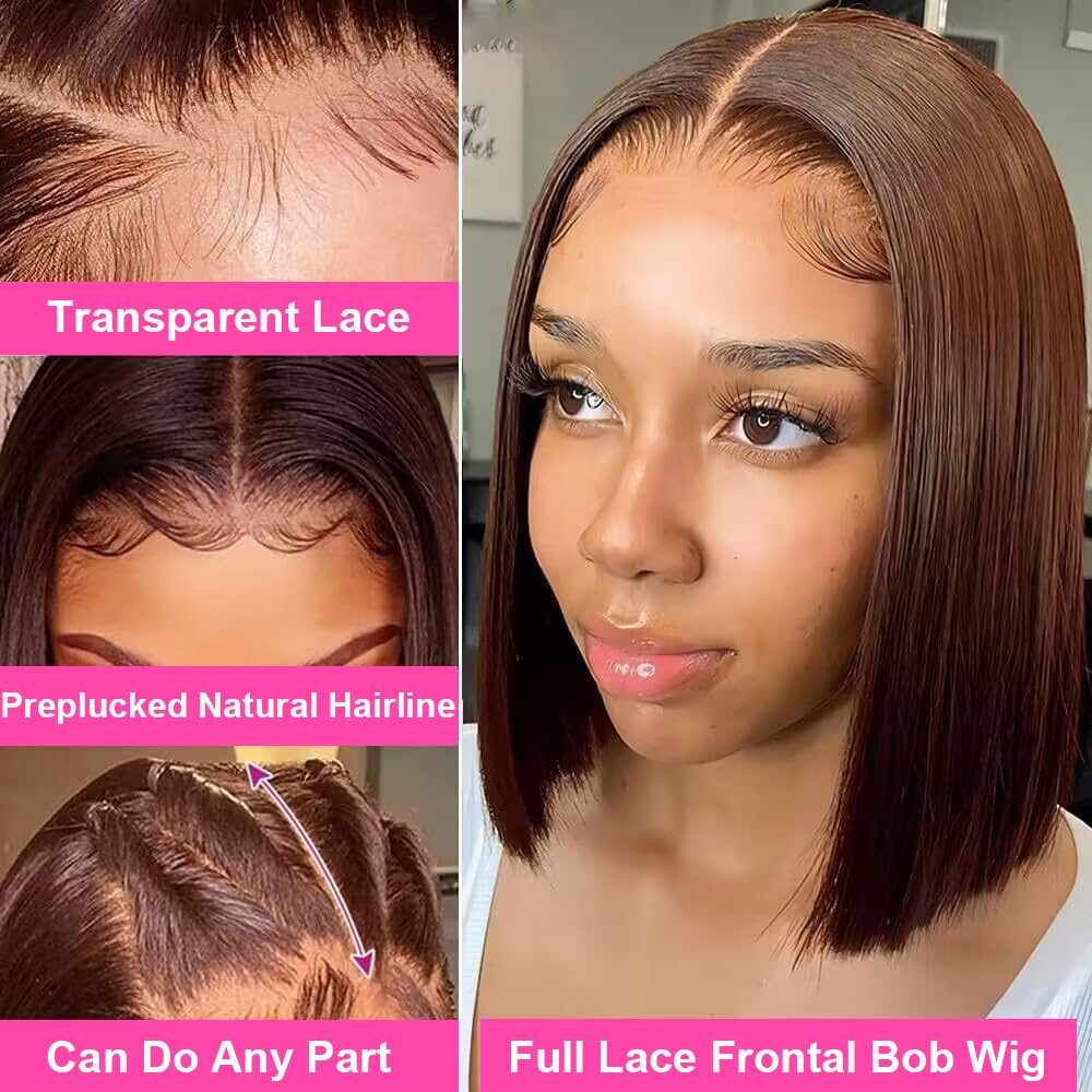ストレートボブ レースフロントウィッグ 人毛 ブラウン 13 - Glueless Wear And Go Human Hair Wig のレビューと価格