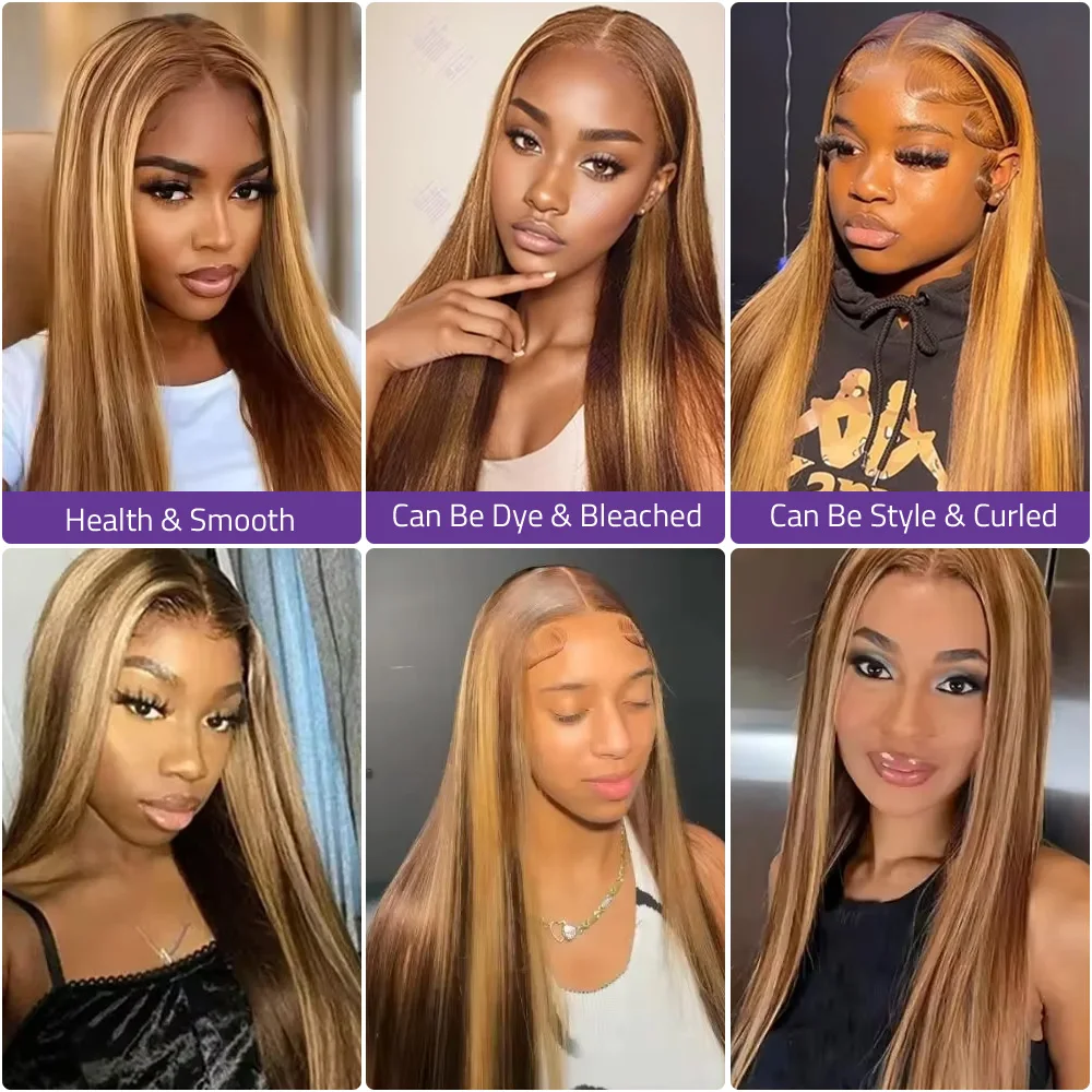 ハイライト加工を施した46インチのP4/27カラー、ストレー - Hd Lace Frontal Wig Human Hair Pre Plucked のレビューと価格