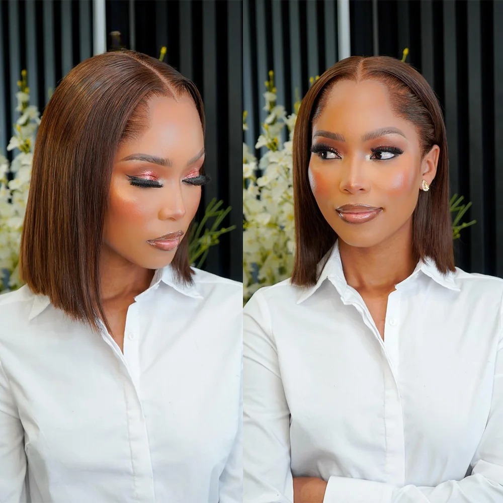 ダークブラウンのウィッグ。13x4 HD、短いレースフロント - Pre Parted 13X4 Lace Front Bob Wig のレビューと価格