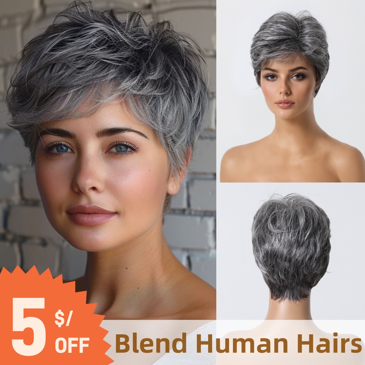 ショートピクシーカットグレー人毛ウィッグ 8 インチレイヤー - Short Pixie Cut Wig Human Hair Cheap のレビューと価格