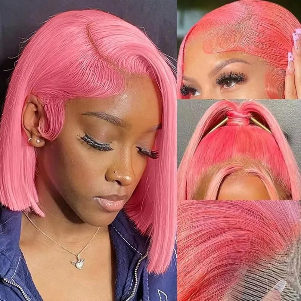10インチのピンク色のボブウィッグ。人毛を使用し、密度は18 - Pre Parted 13X4 Lace Front Bob Wig のレビューと価格