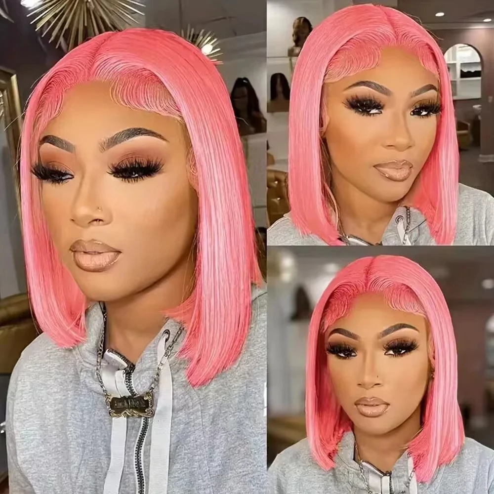 10インチのピンク色のボブウィッグ。人毛を使用し、密度は18 - Pre Parted 13X4 Lace Front Bob Wig のレビューと価格
